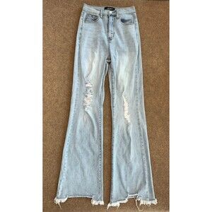 Akira Distressed Flare Jeans Womens 9 (24x32) High Rise Boho Festival Y2K Denim